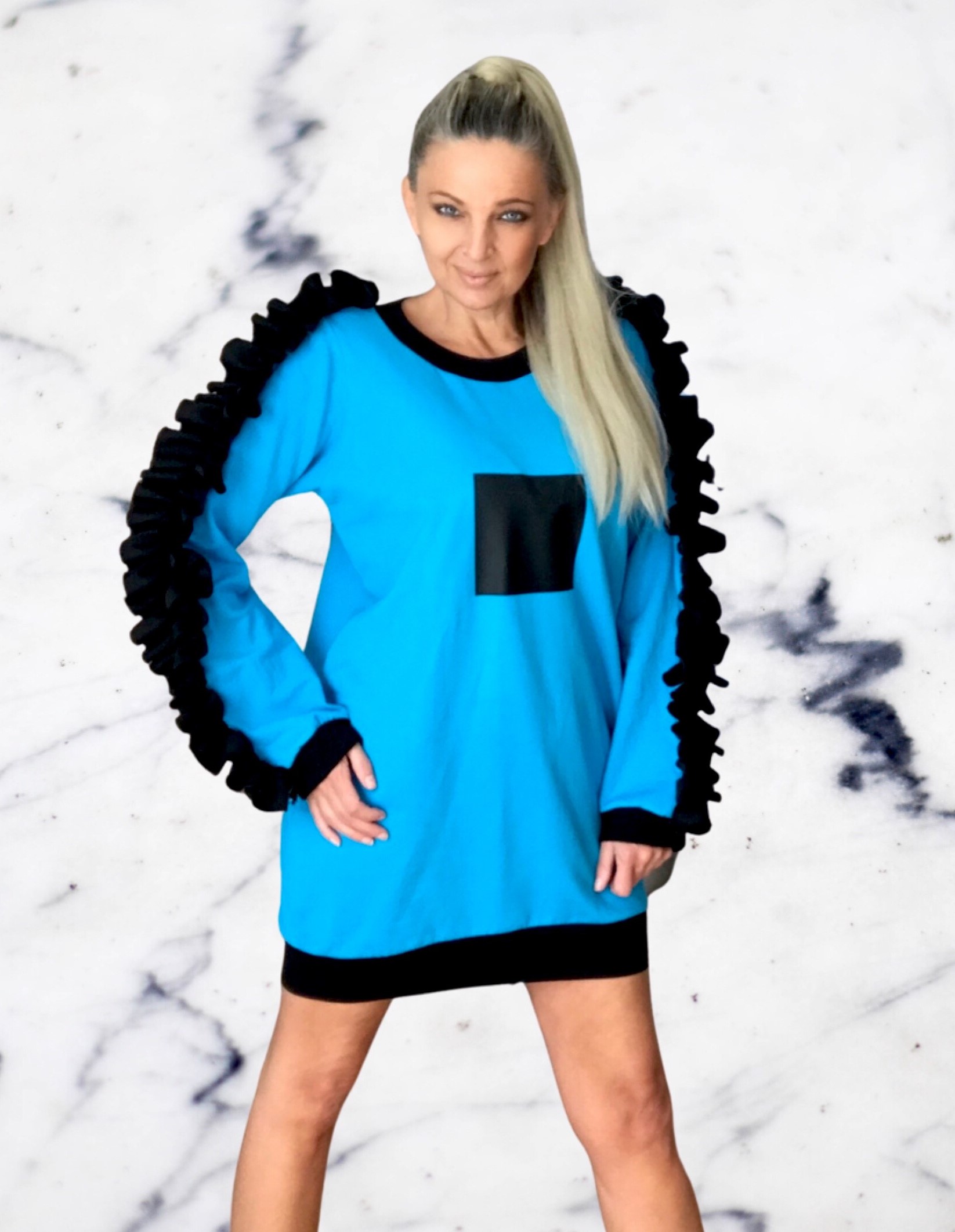 Šaty krátké teplákové tyrkysové BOROS DR-S-BLT01